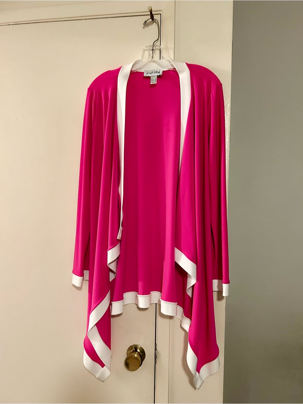 Joseph Ribkoff Fuchsia and White Draped Open-Front Cardigan